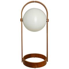 1960s Teakwood Floor Lamp with Large Beige Plastic Globe by Temde, Switzerland