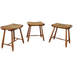 Set of Three Bast Stools by Arno Lambrecht for WK Wohnen, Germany, 1950s