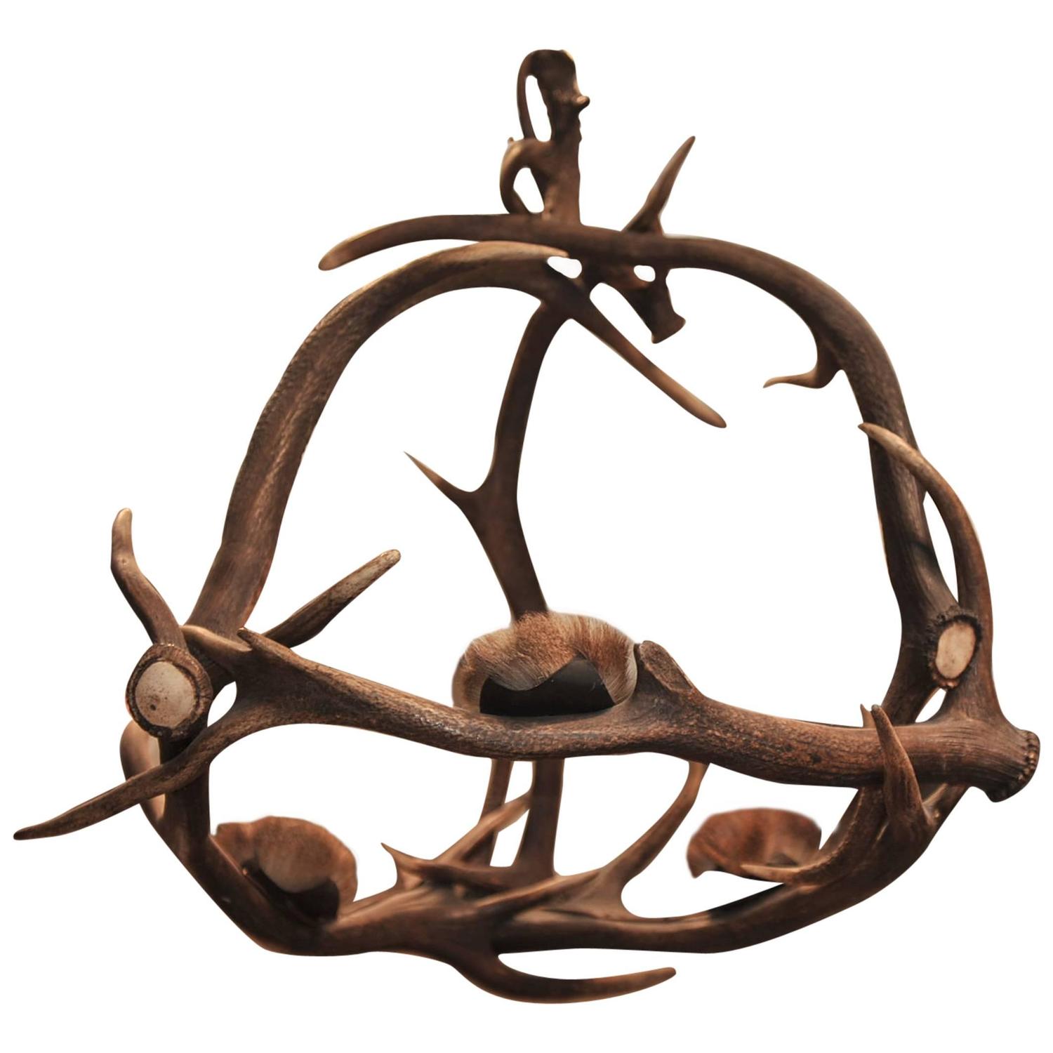 Vintage chandelier German with vintage antler Three Antler Lights Chandelier Deer Vintage chandelier German with vintage antler Three Antler Lights Chandelier Deer