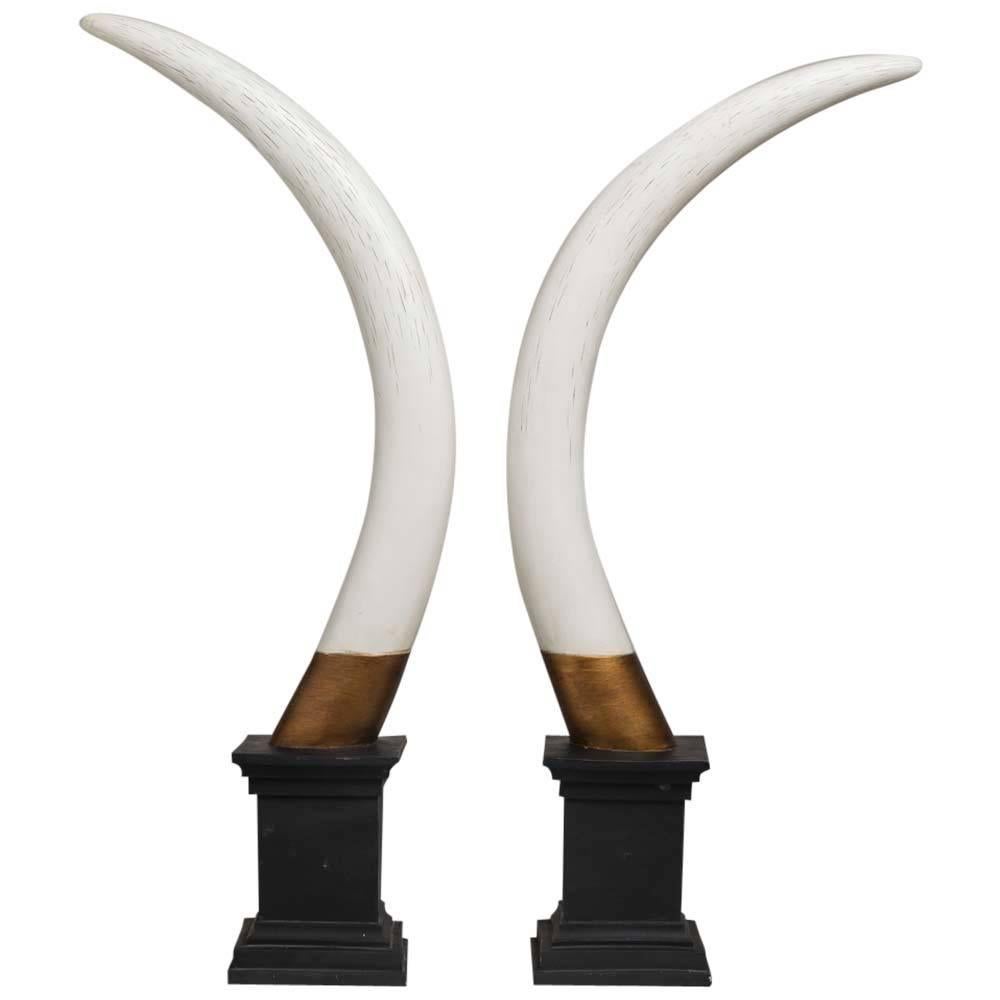 Pair of Painted Faux Tusk Table Sculptures, 1970s For Sale