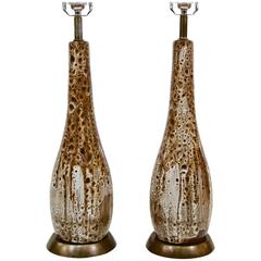 Ceramic Glazed Table Lamps with Bronzed Leaf Base