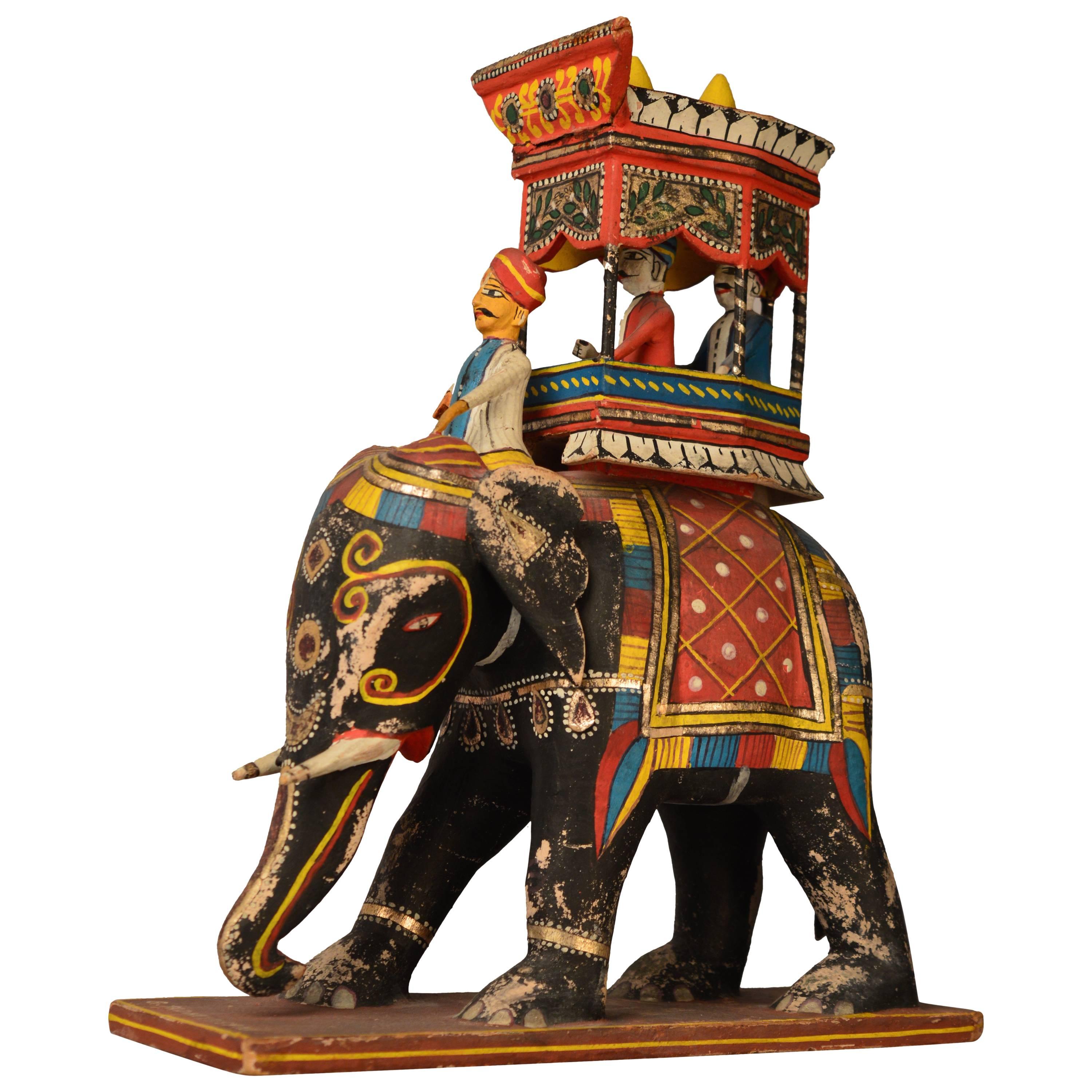 Carved Wood Statue, Toy of an Indian Elephant with Ambari, circa 1970