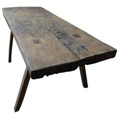 19th Century Solid Wood French Butcher's Block, Rustic Dining Table