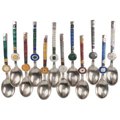12 Enameled Sterling Silver Modern Zodiac Spoons by Paul Gauguin for A Michelsen