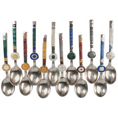 12 Enameled Sterling Silver Modern Zodiac Spoons by Paul Gauguin for A Michelsen