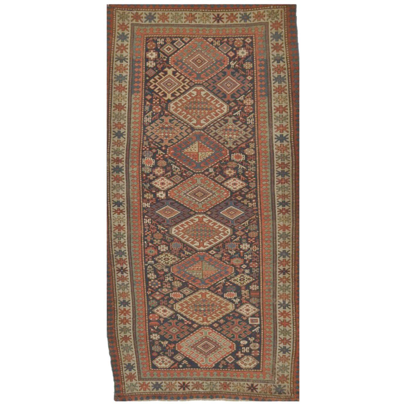 Antique Hand Knotted Wool Caucasian Shirvan Runner Rug For Sale