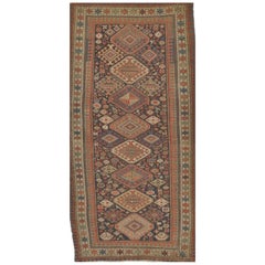 Antique Hand Knotted Wool Caucasian Shirvan Runner Rug