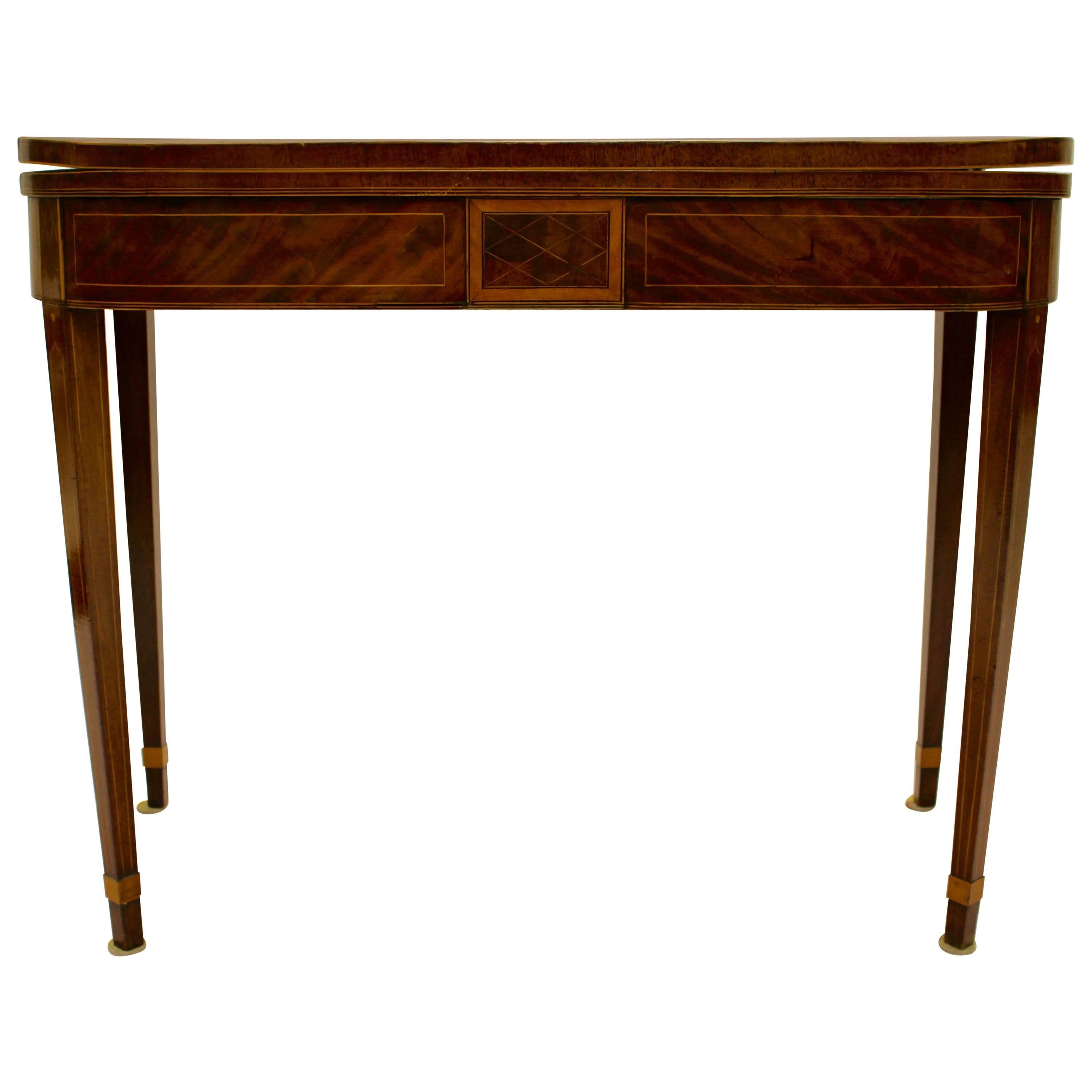 George III Inlaid Light-Toned Mahogany and Satinwood D-form Folding Card Table