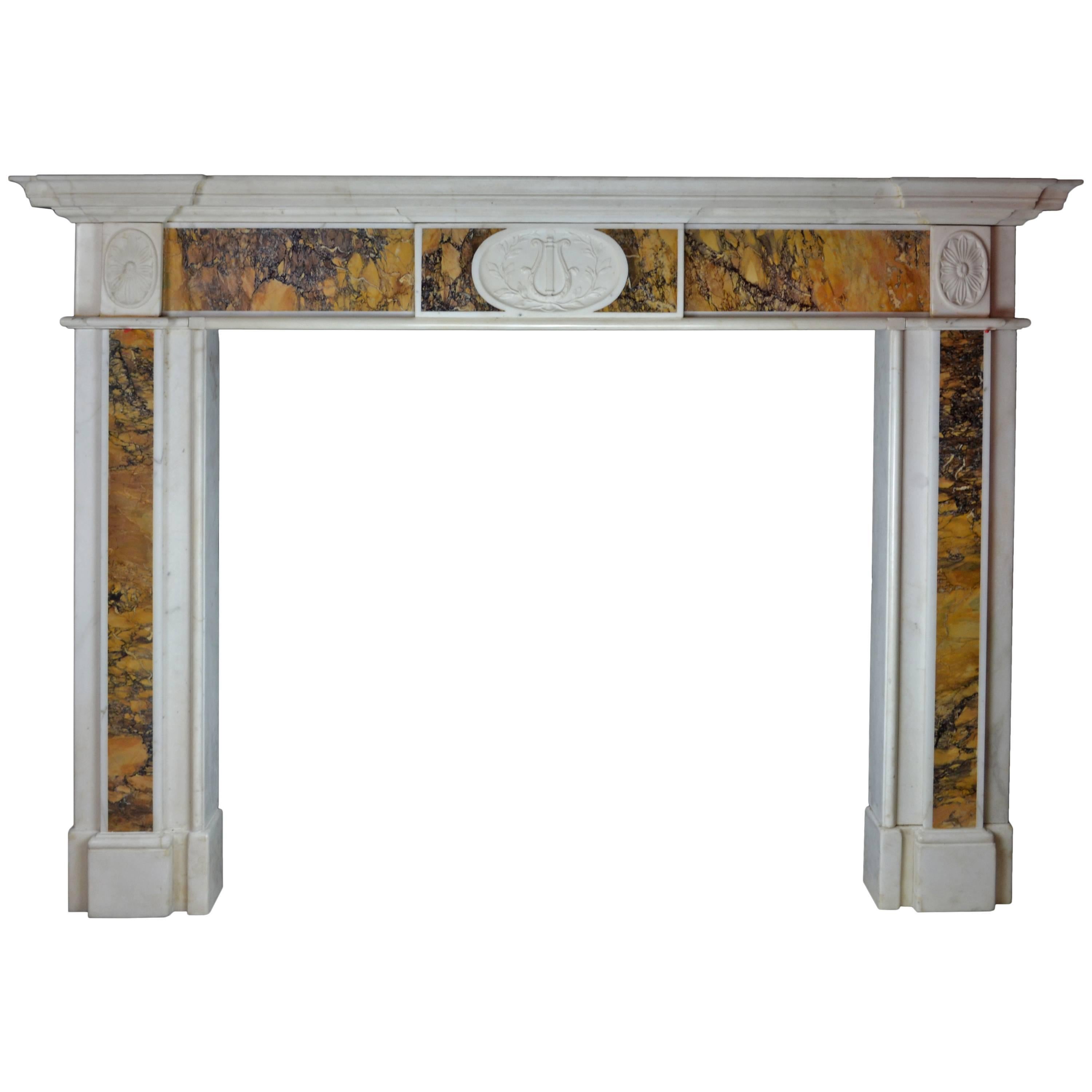 18th Century "Dublin" Chimneypiece in Statuary Marble with Siena Marble