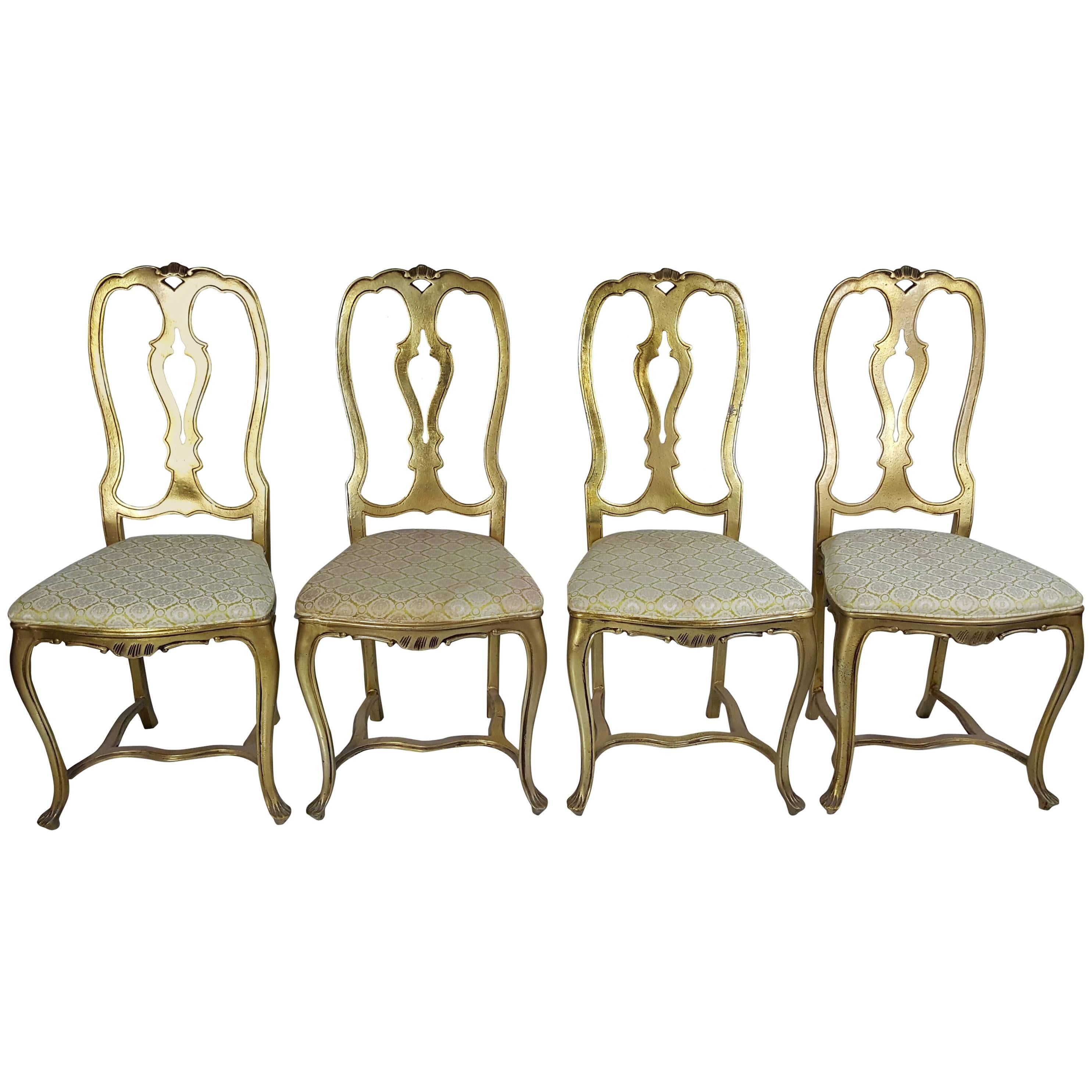 Ensemble de quatre chaises de style rococo en aluminium doré, années 1960 en vente