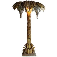 Large Hollywood Regency Palm Tree Floor Lamp, Silver and Gold Leaf