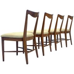 Set of Four Italian Walnut, Scalloped Hide Dining Chairs in Style of Paolo Buffa 11