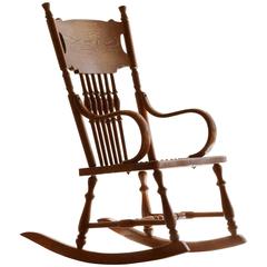 Antique Child's Rocking Chair with Hand-Tooled Leather Seat