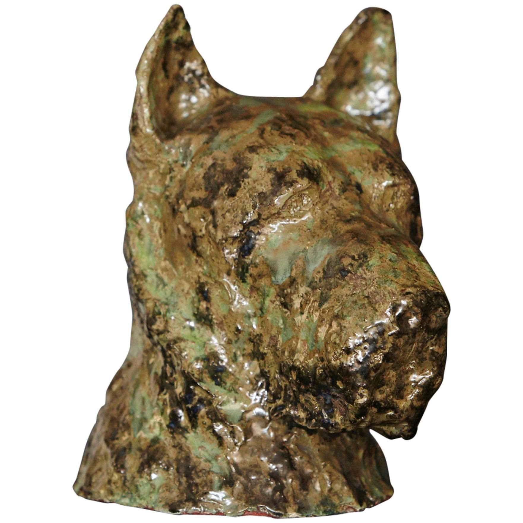 Large Glazed Ceramic Sculpture of a Great Dane's Dog Head at 1stDibs