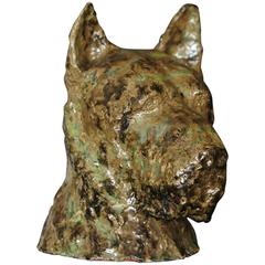 Large Glazed Ceramic Sculpture of a Great Dane's Dog Head