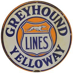1920s Double-Sided Embossed Porcelain Sign " Greyhound Lines Yelloway "