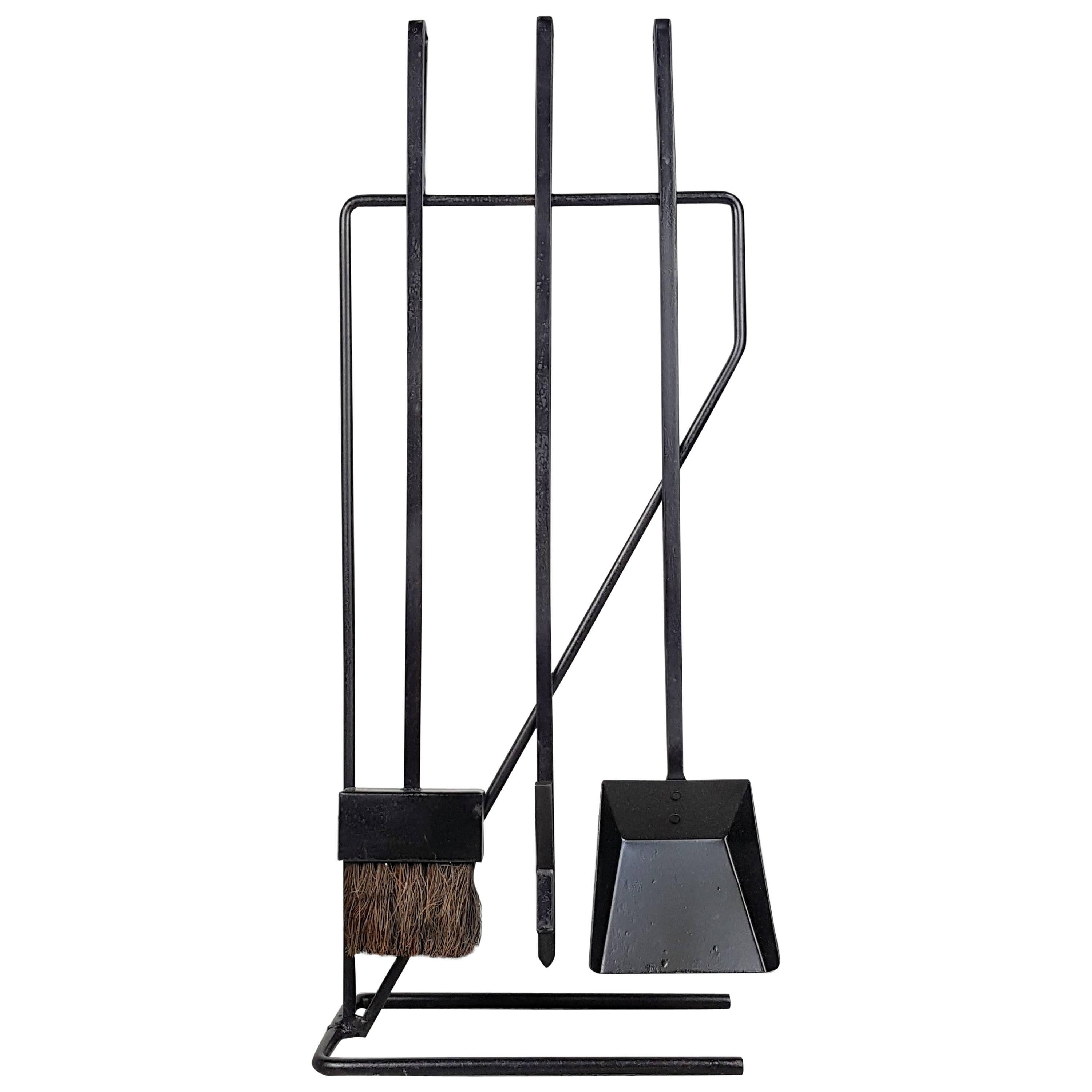 Minimal Modernist Wrought Iron Fireplace Tools after George Nelson