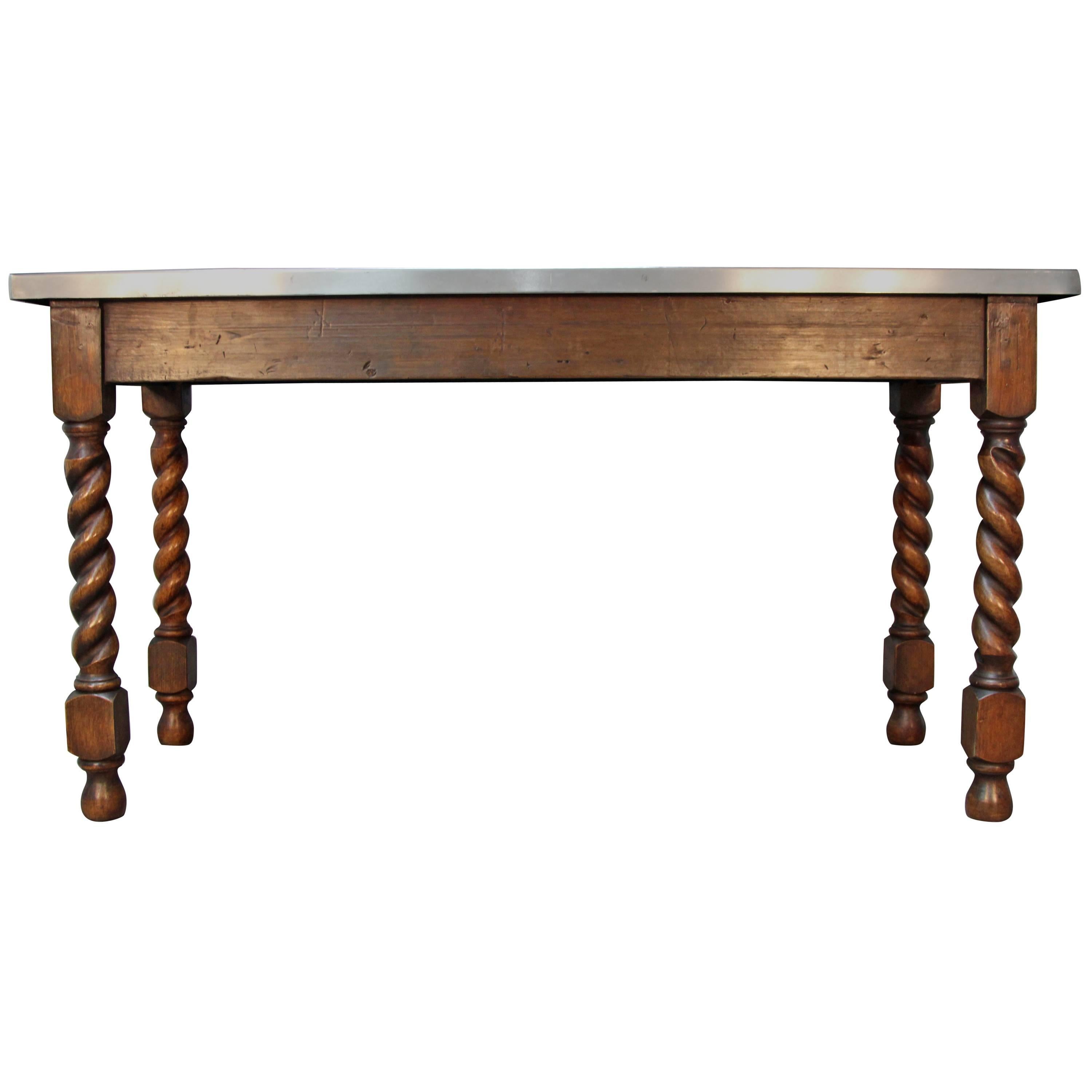 English Barley Twist Leg Stainless Steel Top Table
