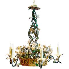 French Tole Flower Basket Chandelier