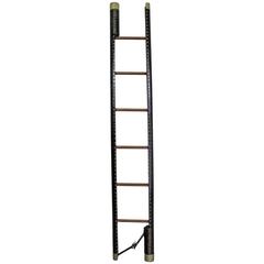 Antique Victorian Leather and Brass Library Stick Ladder