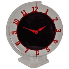 Canadian Art Deco Lucite and Painted Metal Mechanical Swivel Desk Clock