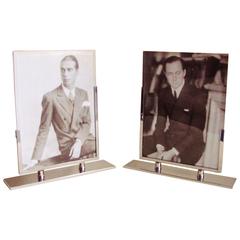 Pair of English Art Deco Asymmetrical Chrome-Plated Console Table Photo Frames