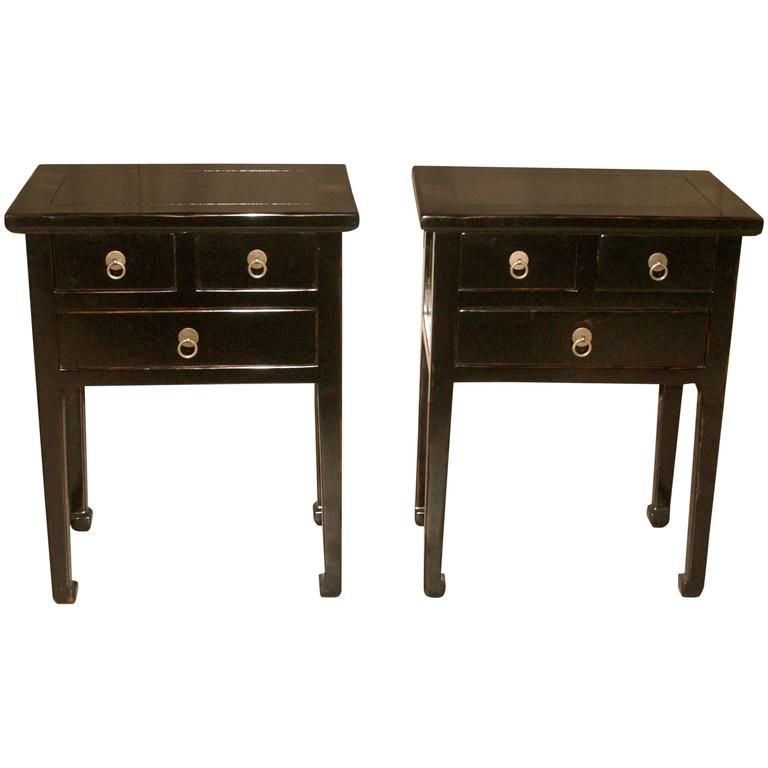 Pair of Fine Black Lacquer End Tables with Drawers at 1stdibs