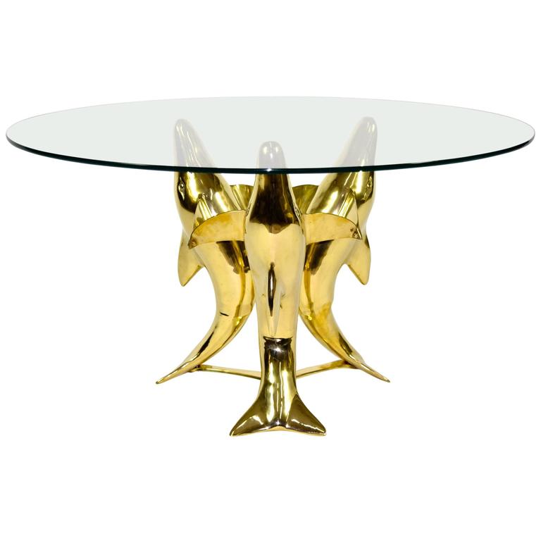 Brass Dolphin Base Coffee or Side Table For Sale at 1stDibs dolphin