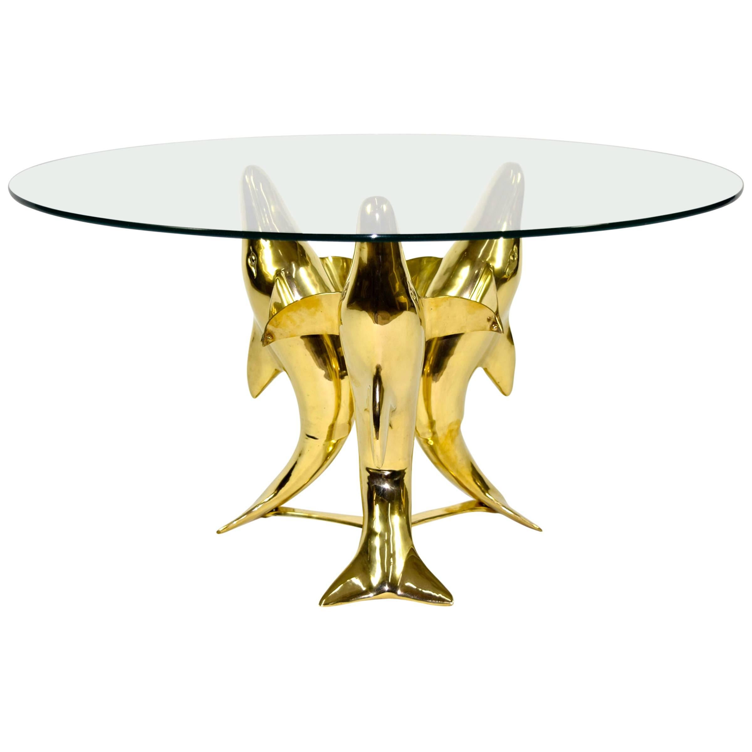 Brass Dolphin Base Coffee or Side Table