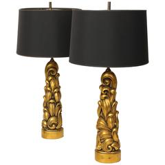 Sculptural Gilt Wood Table Lamps by James Mont 11