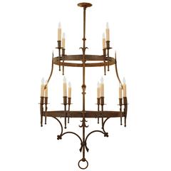 Tall Italian Baroque Style Wrought Iron Two-Tier Twelve-Light Chandelier, ULwire