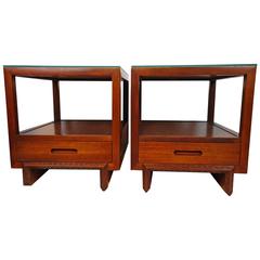 Rare Frank Lloyd Wright Pair of Mahogany End Tables/ Nightstands, Henredon, 1955