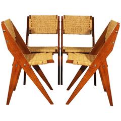 Set of Four Chairs Attributed to Pierre Jeanneret