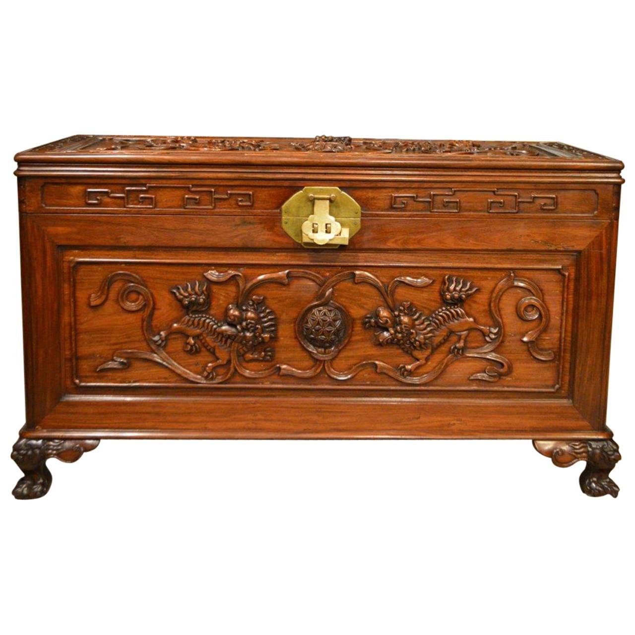 Hardwood Chinese Carved Camphor Lined Trunk