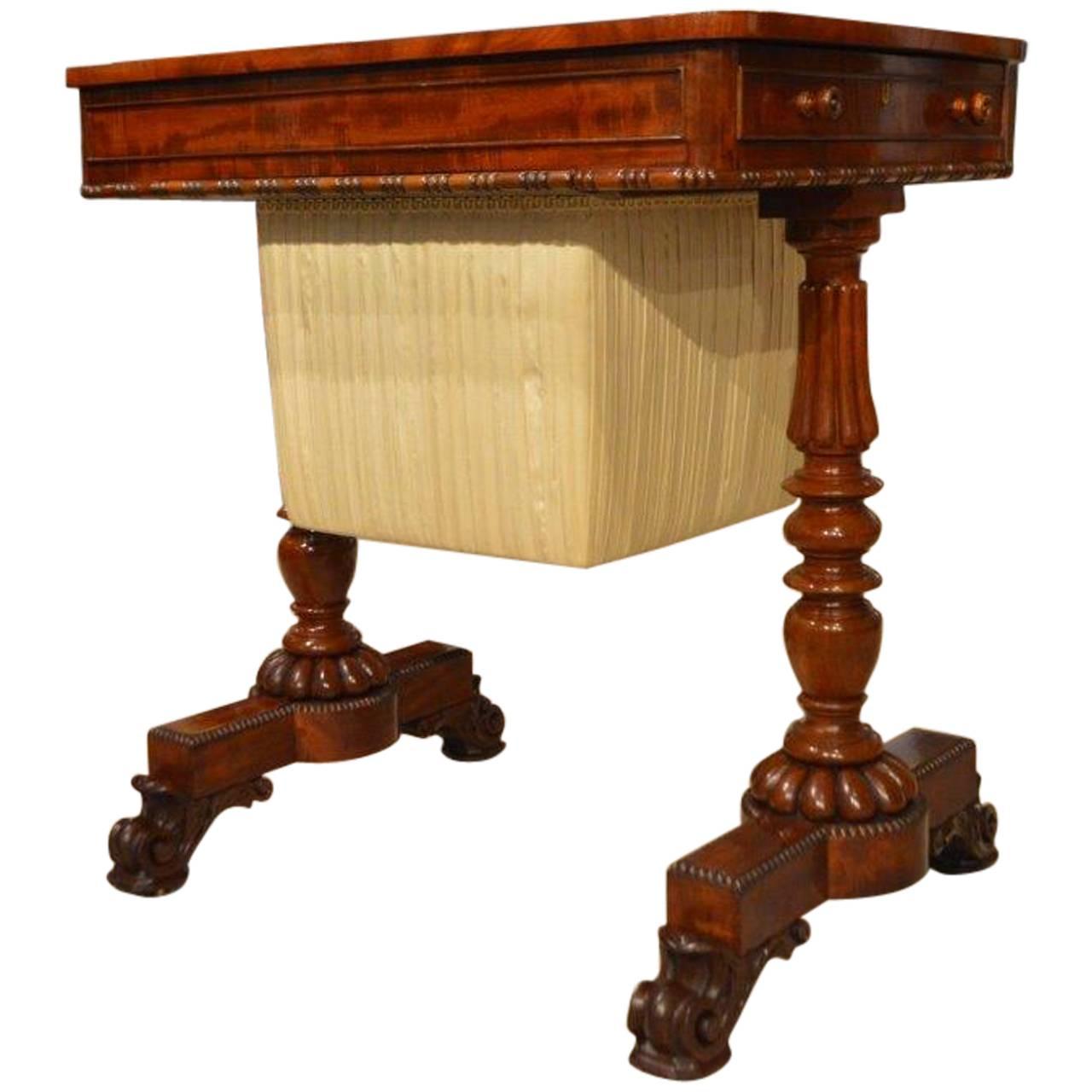 Superb Flame Mahogany Regency/William IV Period Antique Work Table For Sale