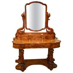 Antique Beautiful Burr Walnut and Walnut Victorian Period "Duchess" Dressing Table