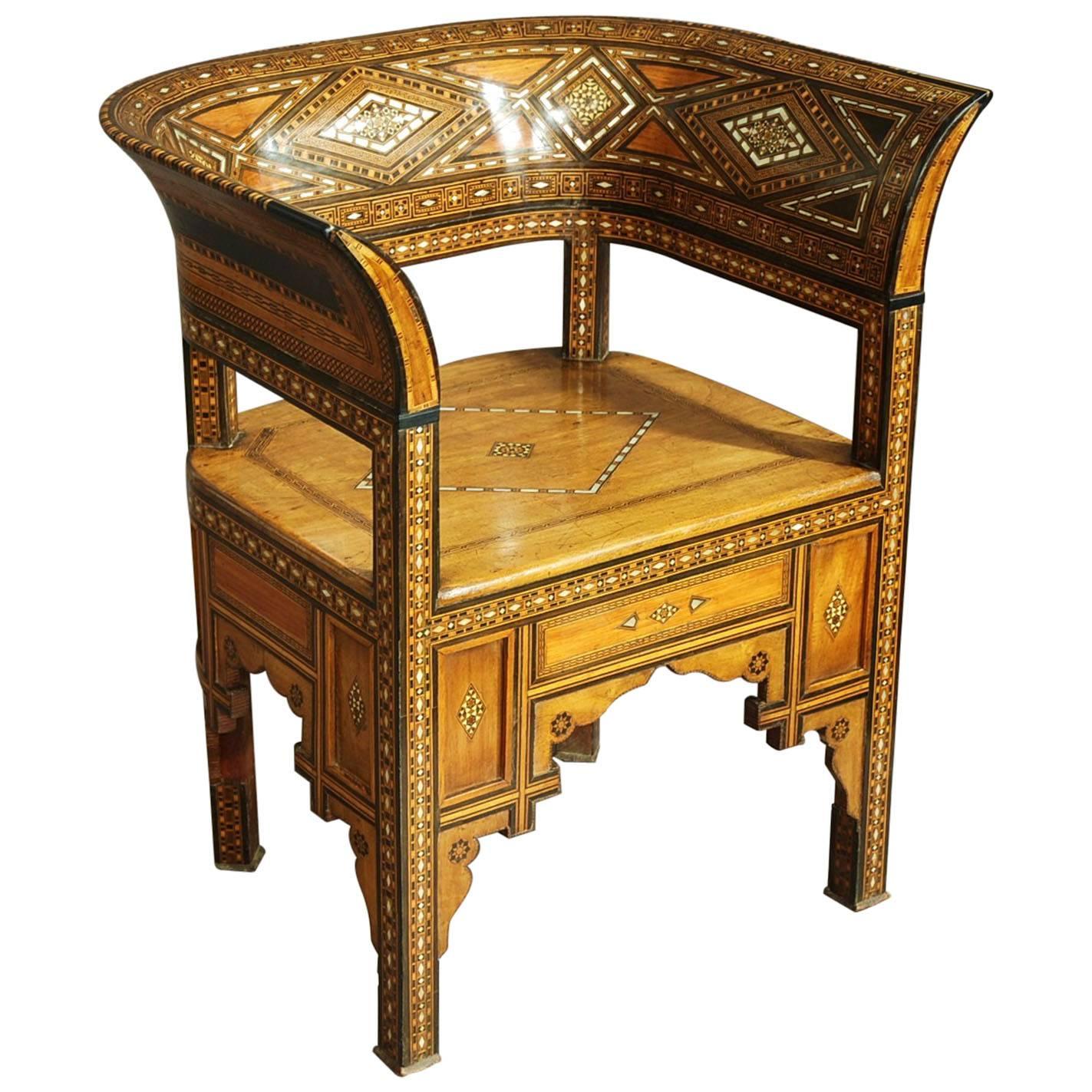 Late 19th-Early 20th Century Middle Eastern Damascus Armchair