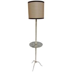 Rene Prou, Iron and Frosted Mirror Floor Lamp, France 1940