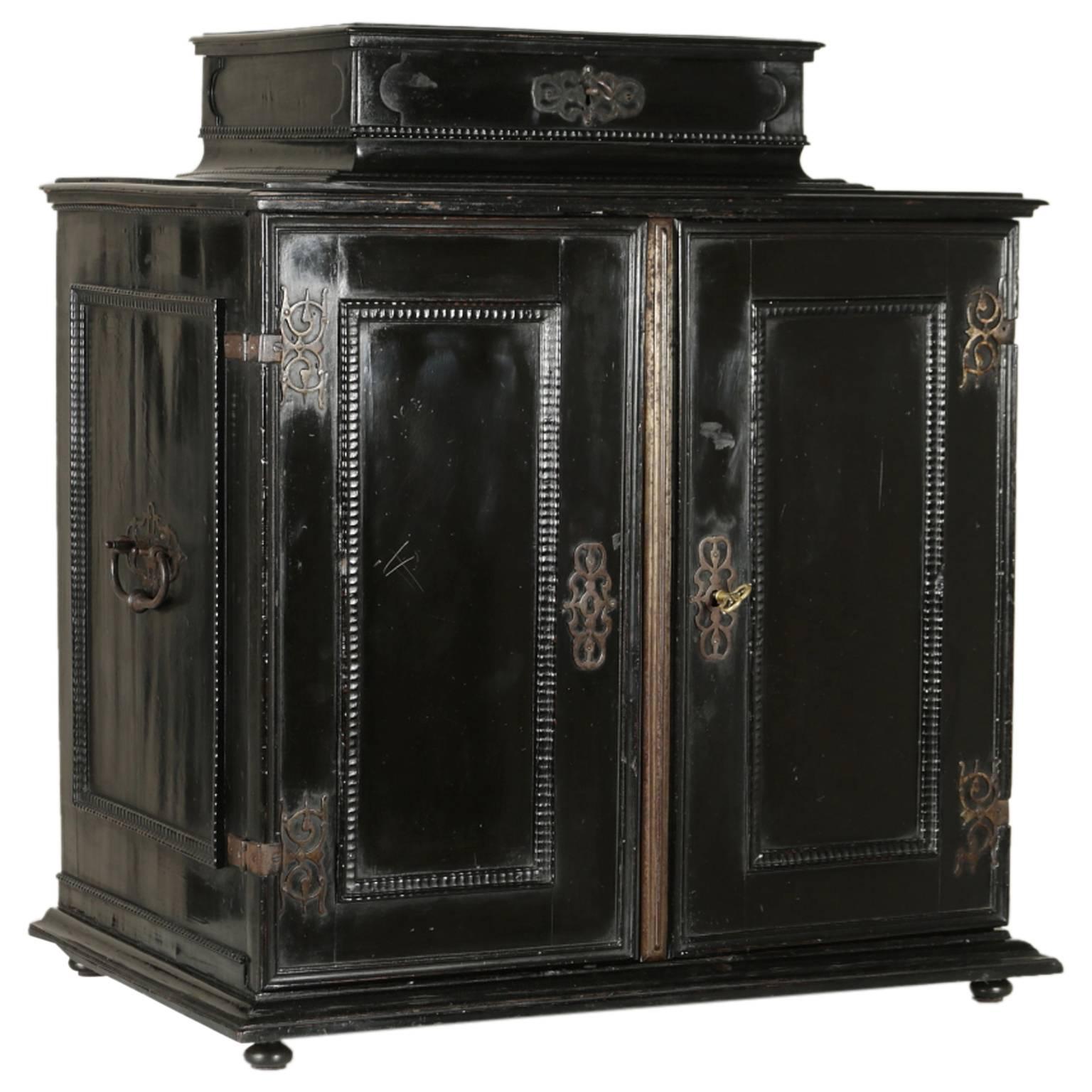 19th Century Ebonised Wood Coin Cabinet Manufactured in Italy