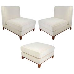 Maison Dominique Pair of Armchairs and its Footrest, circa 1935