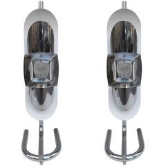 Pair of Chromed Steel with Lens Table Lamps in the Style of Max Ingrand