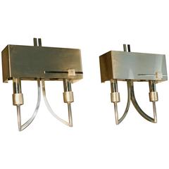 1970 French Work Pair of Chrome-Plated Metal and Stainless Steel Sconces 1