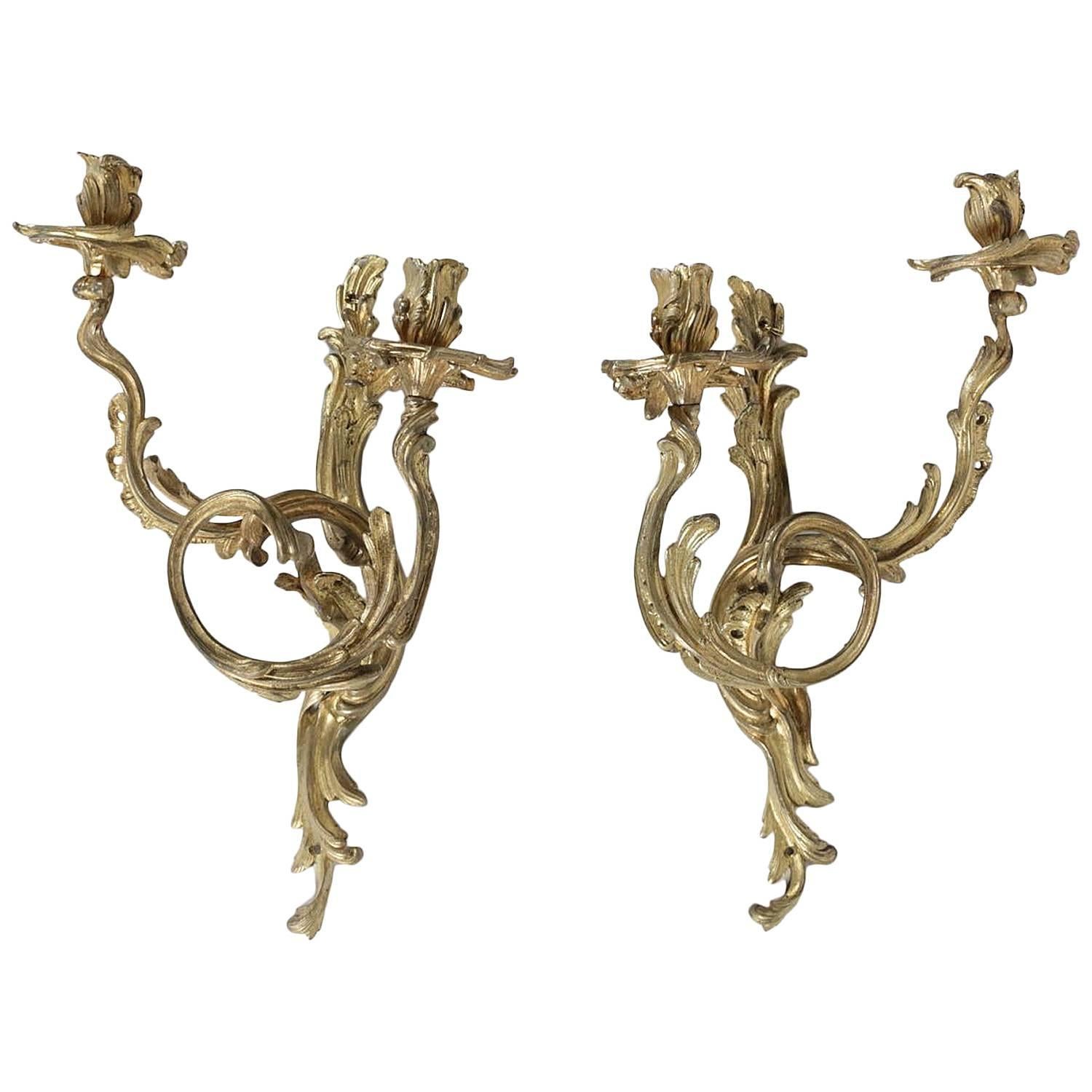 Pair of Late 19th Century French Louis XV Style Ormolu Sconces