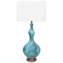 Vibrant Blue Drip Glaze Pottery Lamp 