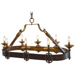 Leather and Iron French Oval Chandelier