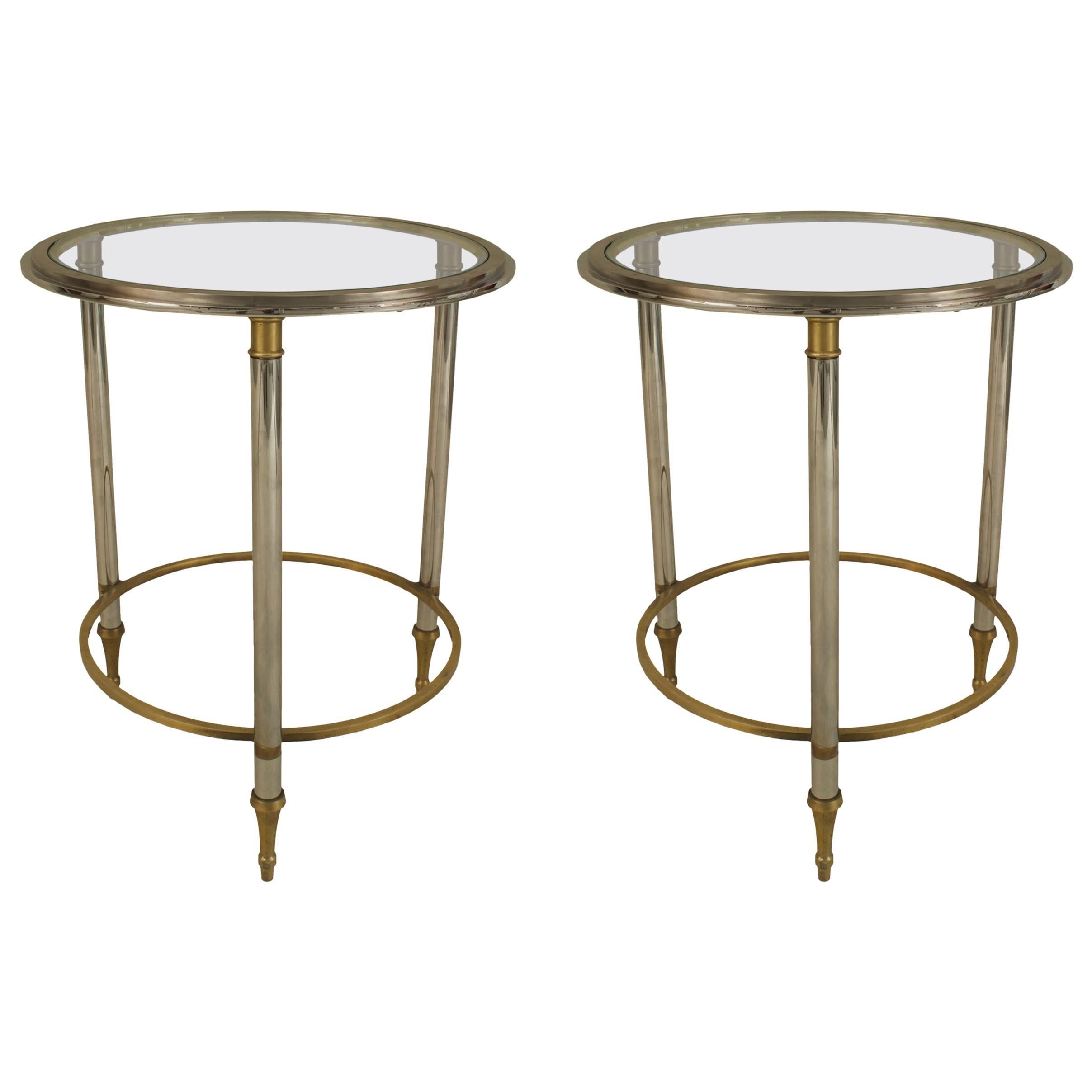 Pair of 1940s French Ormolu-Trimmed Glass End Tables, Attributed to Jansen
