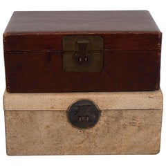 Antique Parchment Leather Document Boxes
