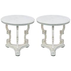 Pair of Painted Italian End Tables with Carrara Marble Tops