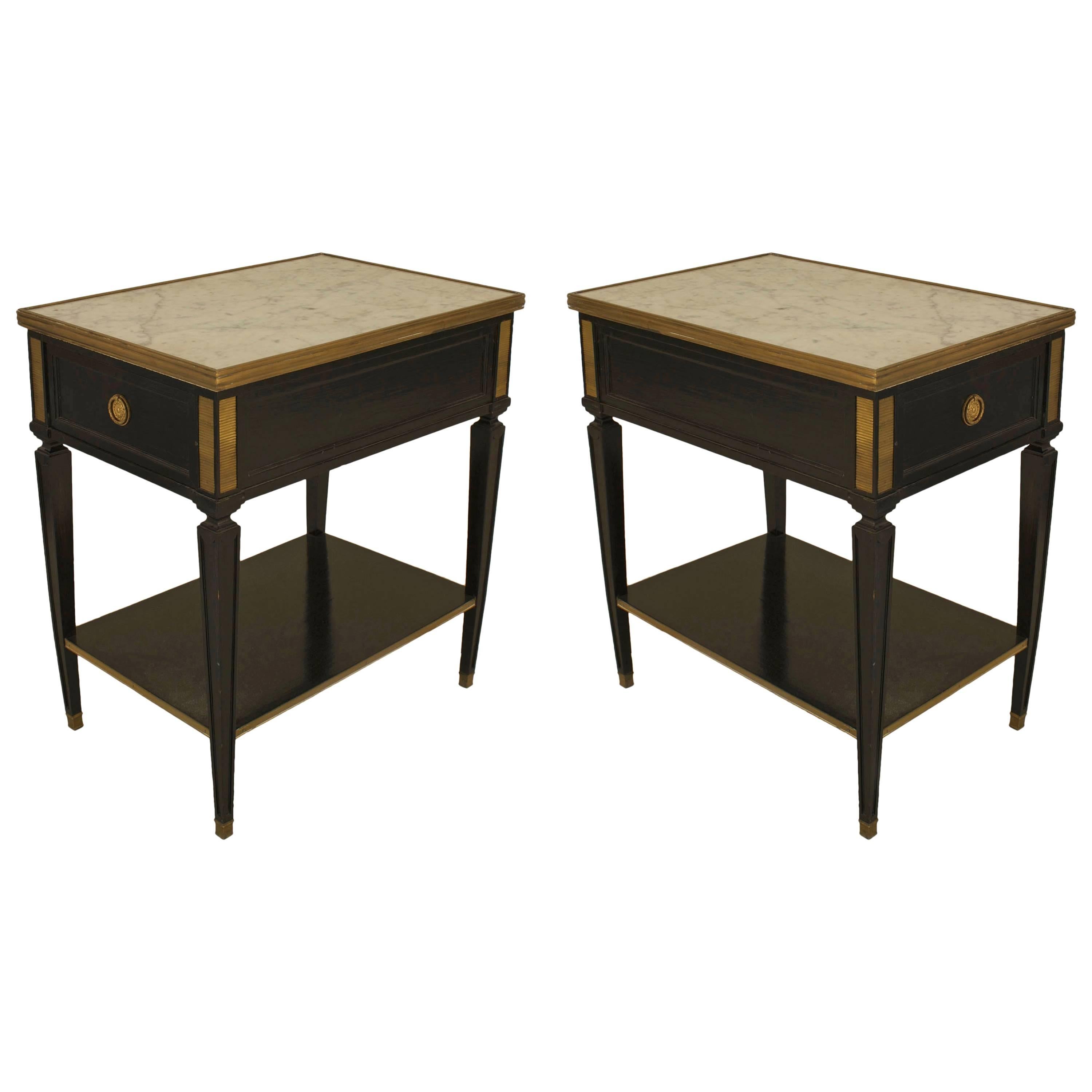 Pair of French Louis XVI Style Bronze-Trimmed End Tables by Jansen