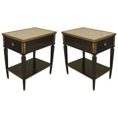 Pair of French Louis XVI Style Bronze-Trimmed End Tables by Jansen
